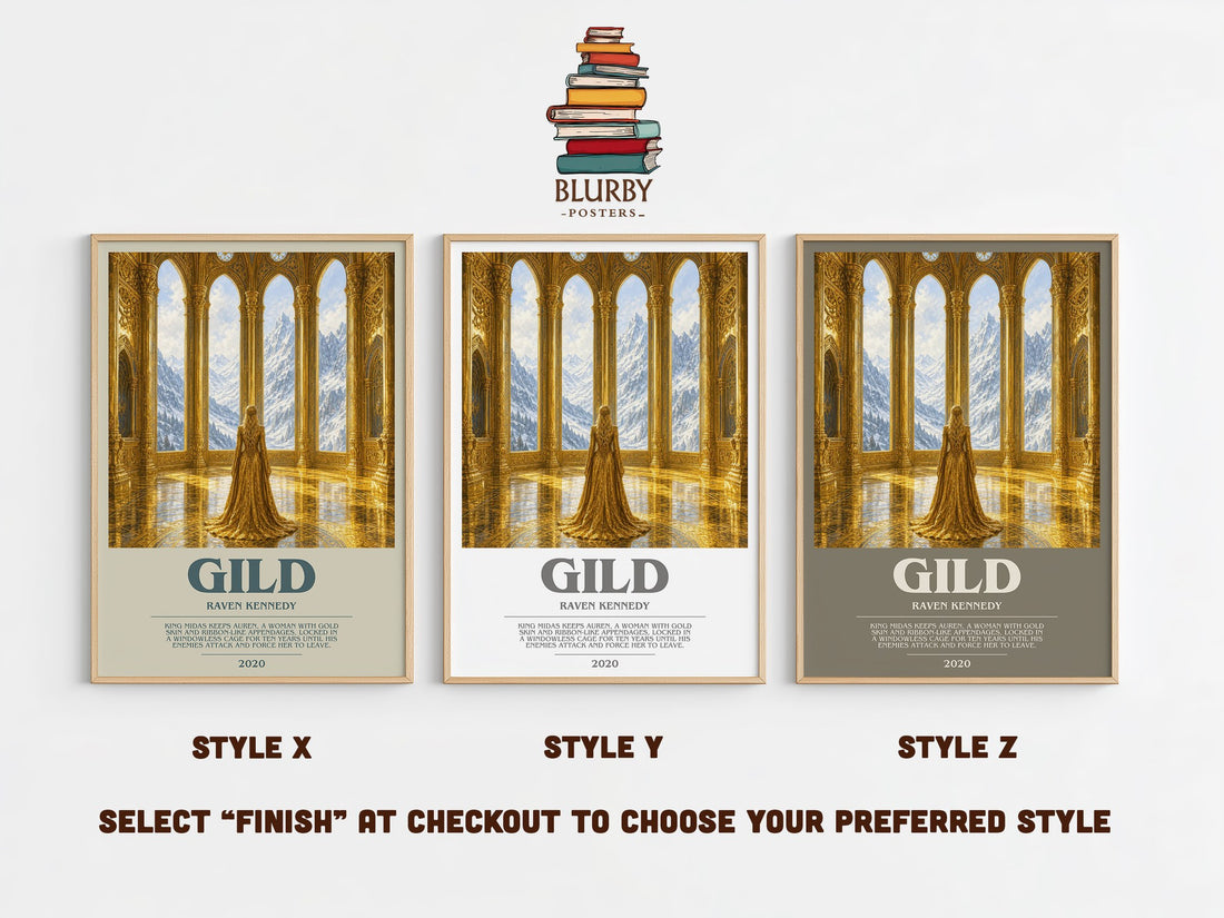 Gild bookish print in frame leaning in hallway – fantasy wall art (mockup)