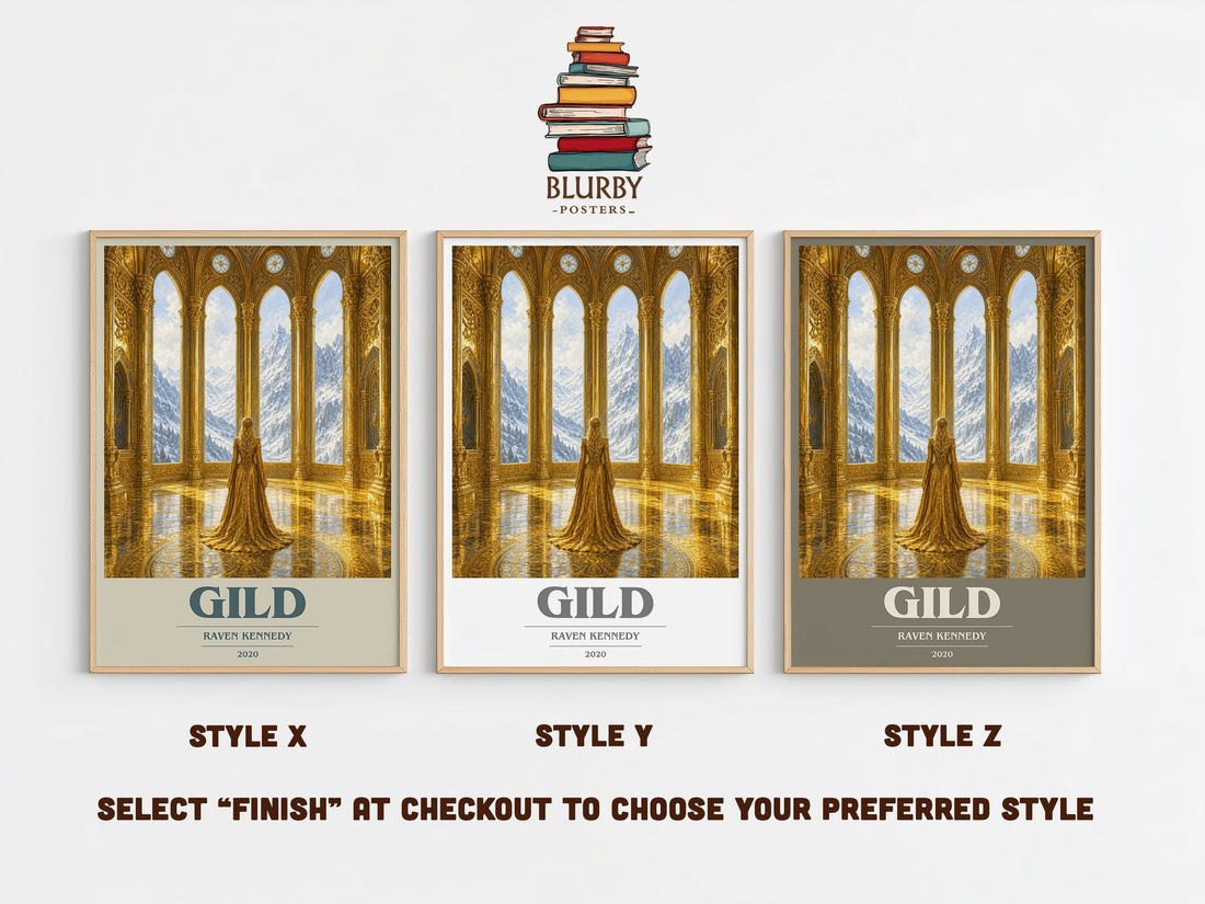 Gild book cover print in frame leaning in hallway – fantasy wall art (mockup)