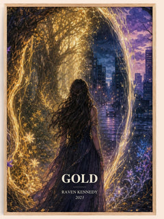 Gold watercolour book poster by Raven Kennedy – framed literary art print