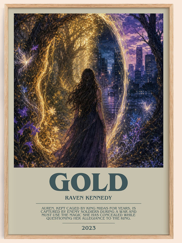 Gold bookish book poster by Raven Kennedy – framed literary art print