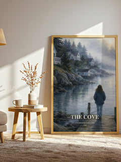 The Cove watercolour print in frame leaning in hallway – thriller wall art