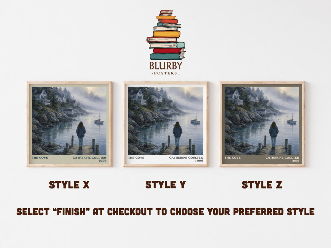 The Cove literary print in frame leaning in hallway – thriller wall art (mockup)