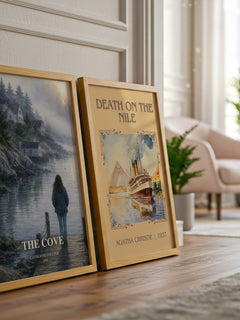 The Cove watercolour print framed by window – literary home decor