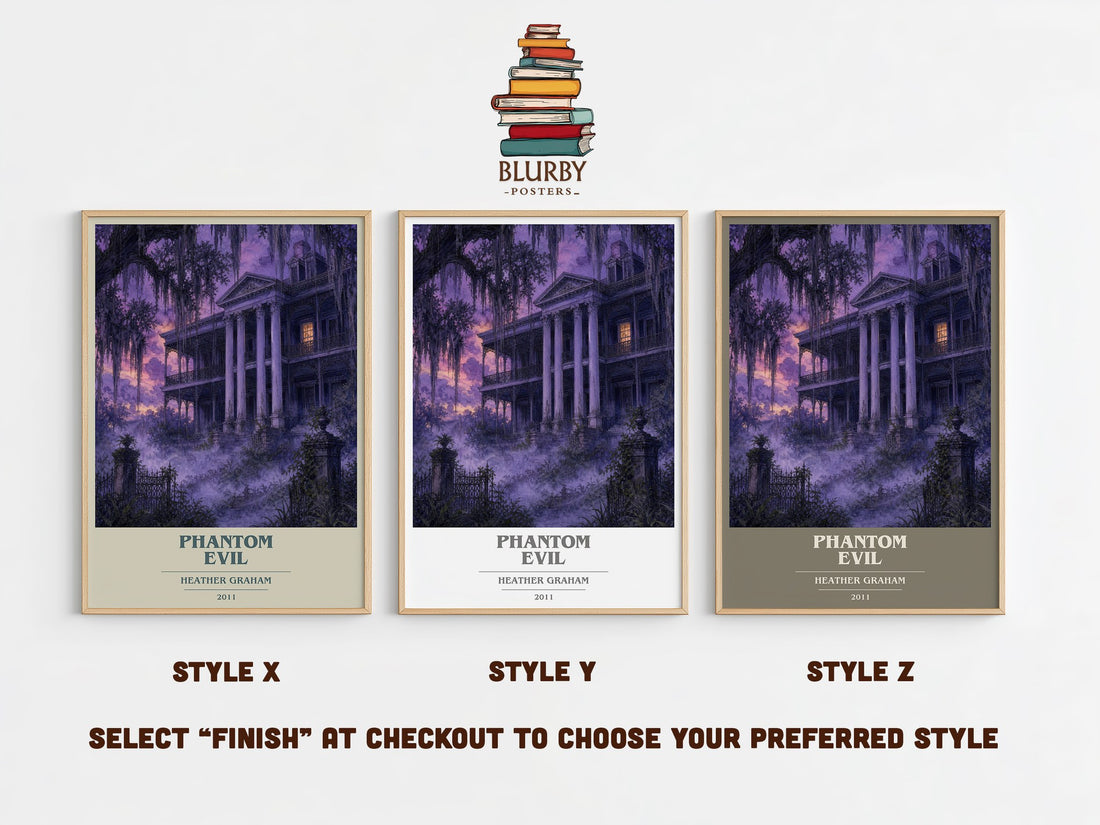 Phantom Evil book cover print in frame leaning in hallway – thriller wall art (mockup)
