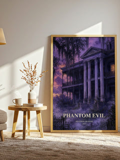 Phantom Evil watercolour print in frame leaning in hallway – thriller wall art