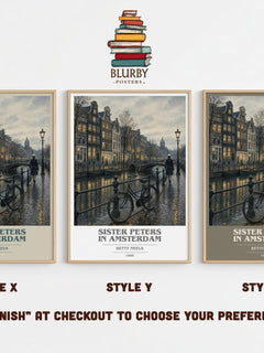 Sister Peters in Amsterdam book cover print in frame leaning in hallway – romance wall art