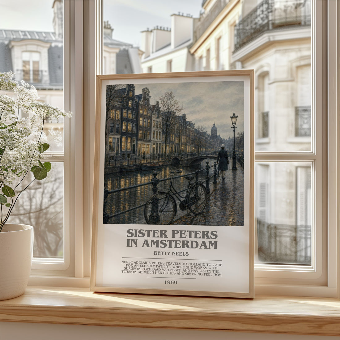 Sister Peters in Amsterdam bookish poster colour and style options – Betty Neels book art