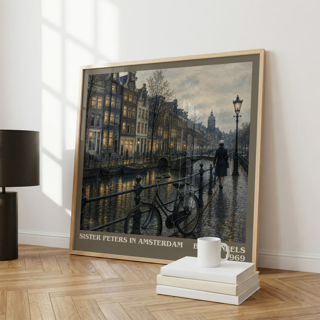 Sister Peters in Amsterdam literary print framed by window – literary home decor