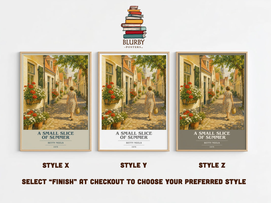 A Small Slice of Summer book cover print in frame leaning in hallway – romance wall art (mockup)