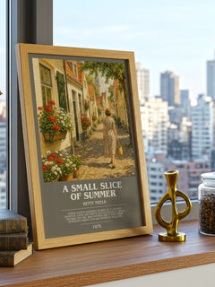 A Small Slice of Summer bookish print framed by window – literary home decor