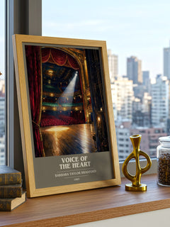 Voice of the Heart book cover print framed by window – literary home decor