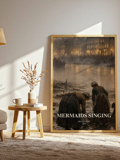 Mermaids Singing watercolour print in frame leaning in hallway – historical fiction wall art