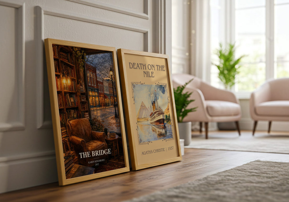 The Bridge watercolour print framed by window – literary home decor