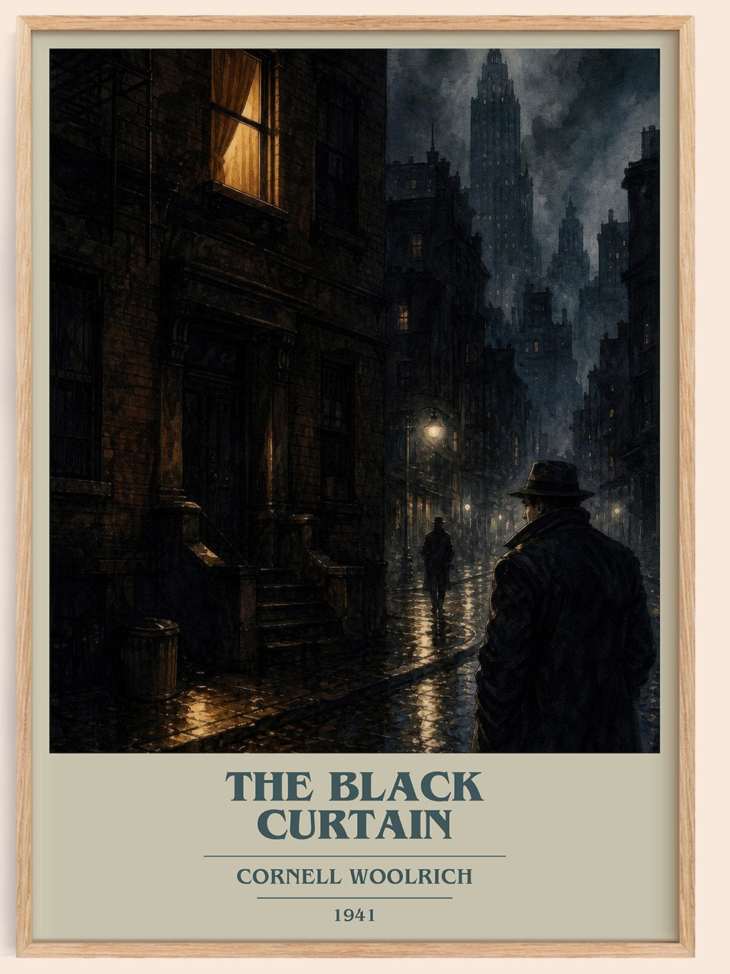 The Black Curtain book cover book poster by Cornell Woolrich – framed literary art print