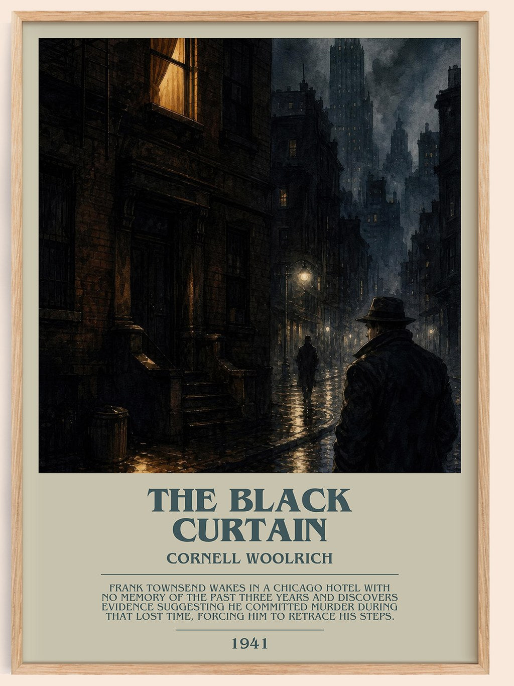 The Black Curtain bookish book poster by Cornell Woolrich – framed literary art print