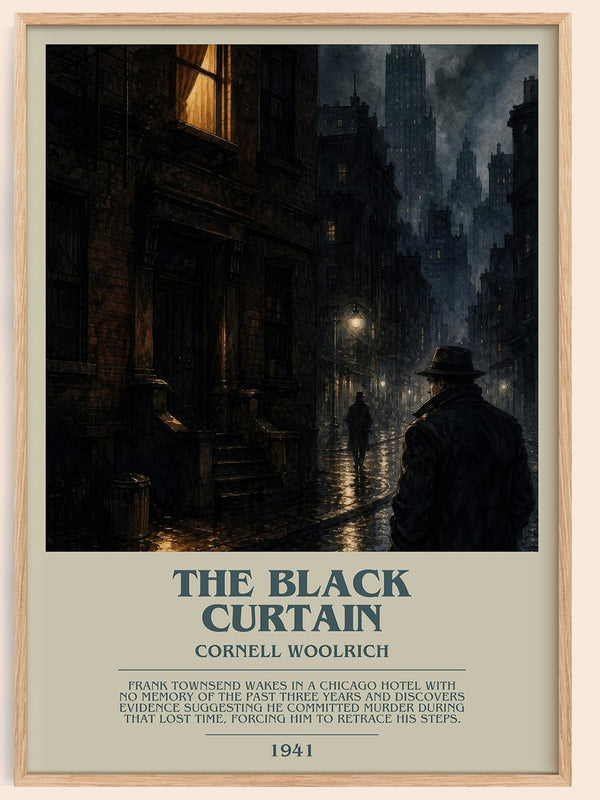 The Black Curtain bookish book poster by Cornell Woolrich – framed literary art print