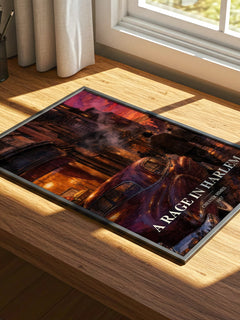 A Rage in Harlem watercolour book poster framed on wall – crime wall art
