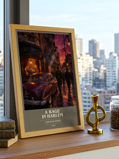 A Rage in Harlem book cover print framed by window – literary home decor
