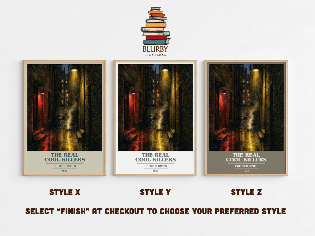 The Real Cool Killers book cover print in frame leaning in hallway – crime wall art (mockup)