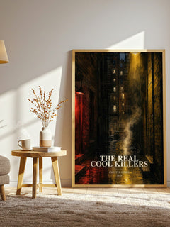 The Real Cool Killers watercolour print in frame leaning in hallway – crime wall art