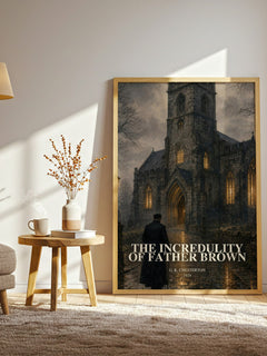 The Incredulity of Father Brown watercolour print in frame leaning in hallway – mystery wall art