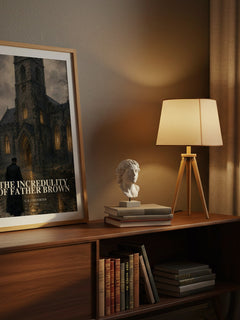 The Incredulity of Father Brown watercolour print on bookshelf – G. K. Chesterton fan gift