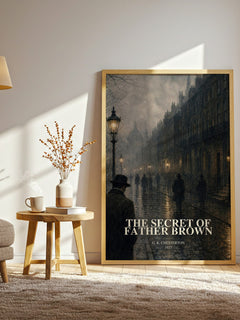 The Secret of Father Brown watercolour print in frame leaning in hallway – mystery wall art