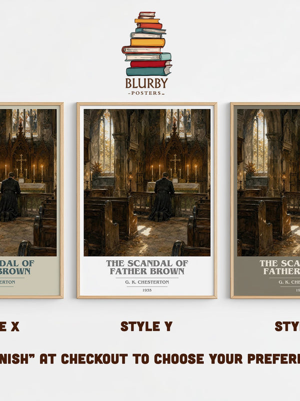 The Scandal of Father Brown book cover print in frame leaning in hallway – mystery wall art