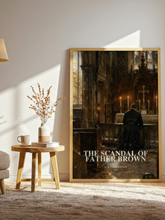 The Scandal of Father Brown watercolour print in frame leaning in hallway – mystery wall art