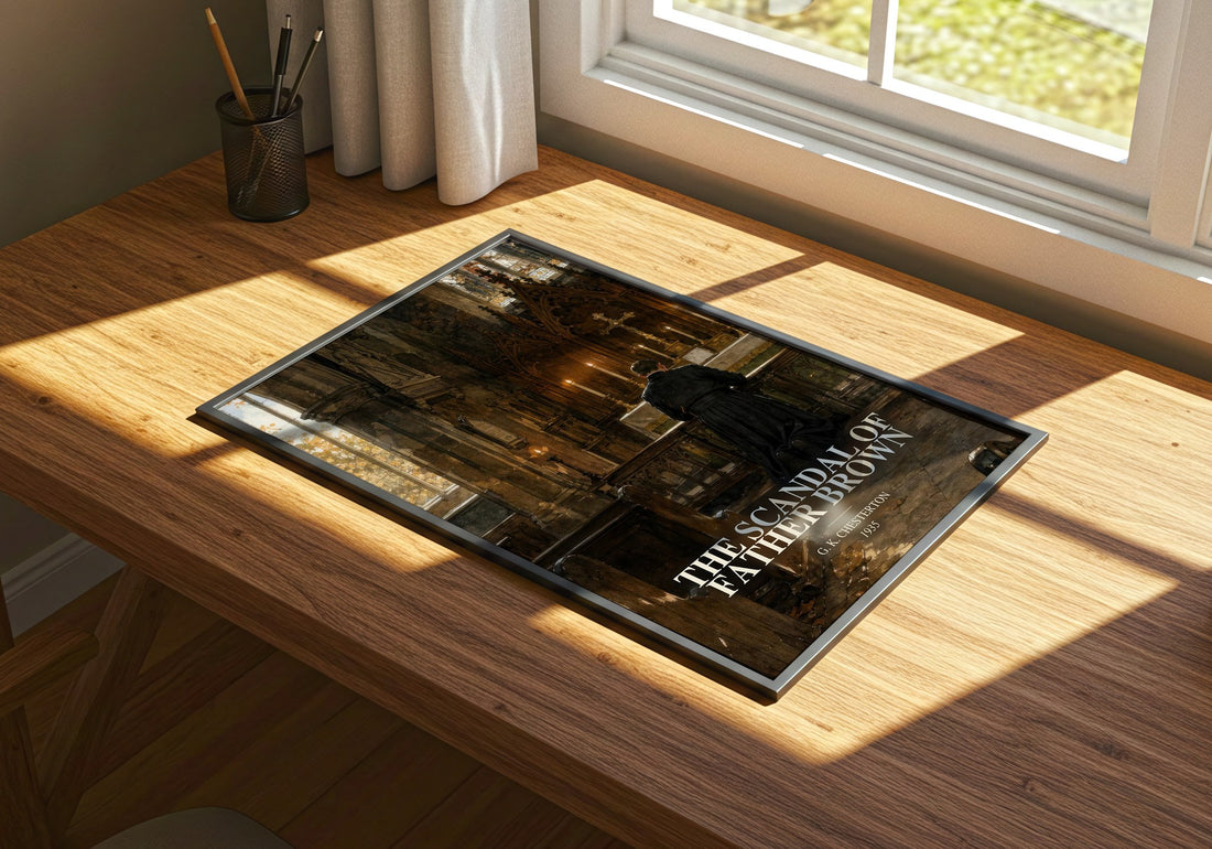 The Scandal of Father Brown watercolour book poster framed on wall – mystery wall art
