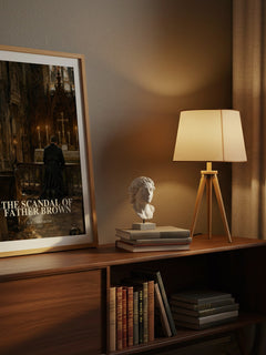 The Scandal of Father Brown watercolour print on bookshelf – G. K. Chesterton fan gift