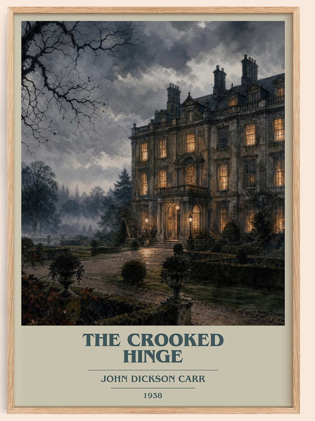 The Crooked Hinge book cover book poster by John Dickson Carr – framed literary art print