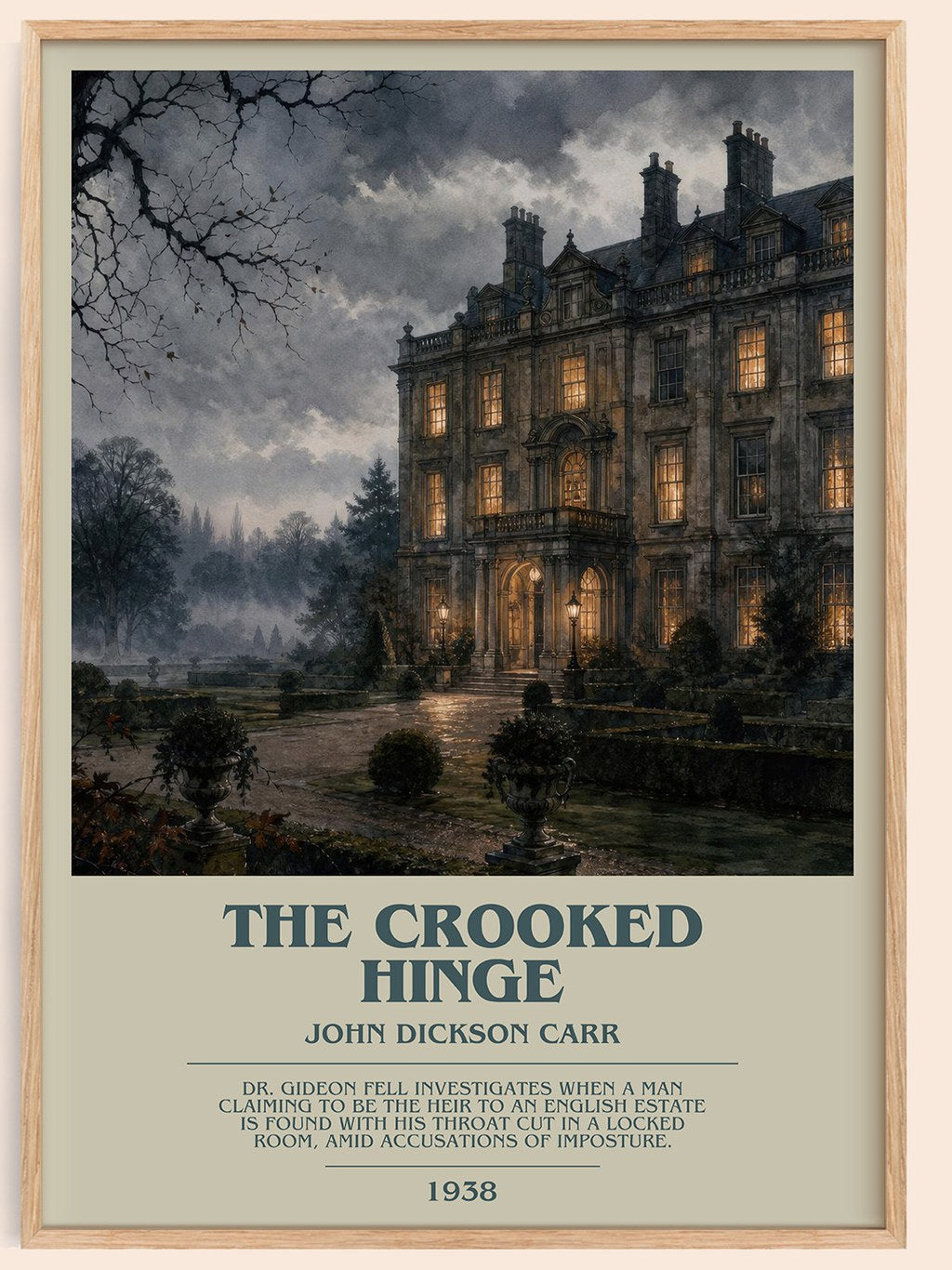 The Crooked Hinge bookish book poster by John Dickson Carr – framed literary art print