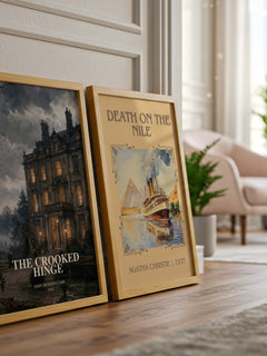 The Crooked Hinge watercolour print framed by window – literary home decor