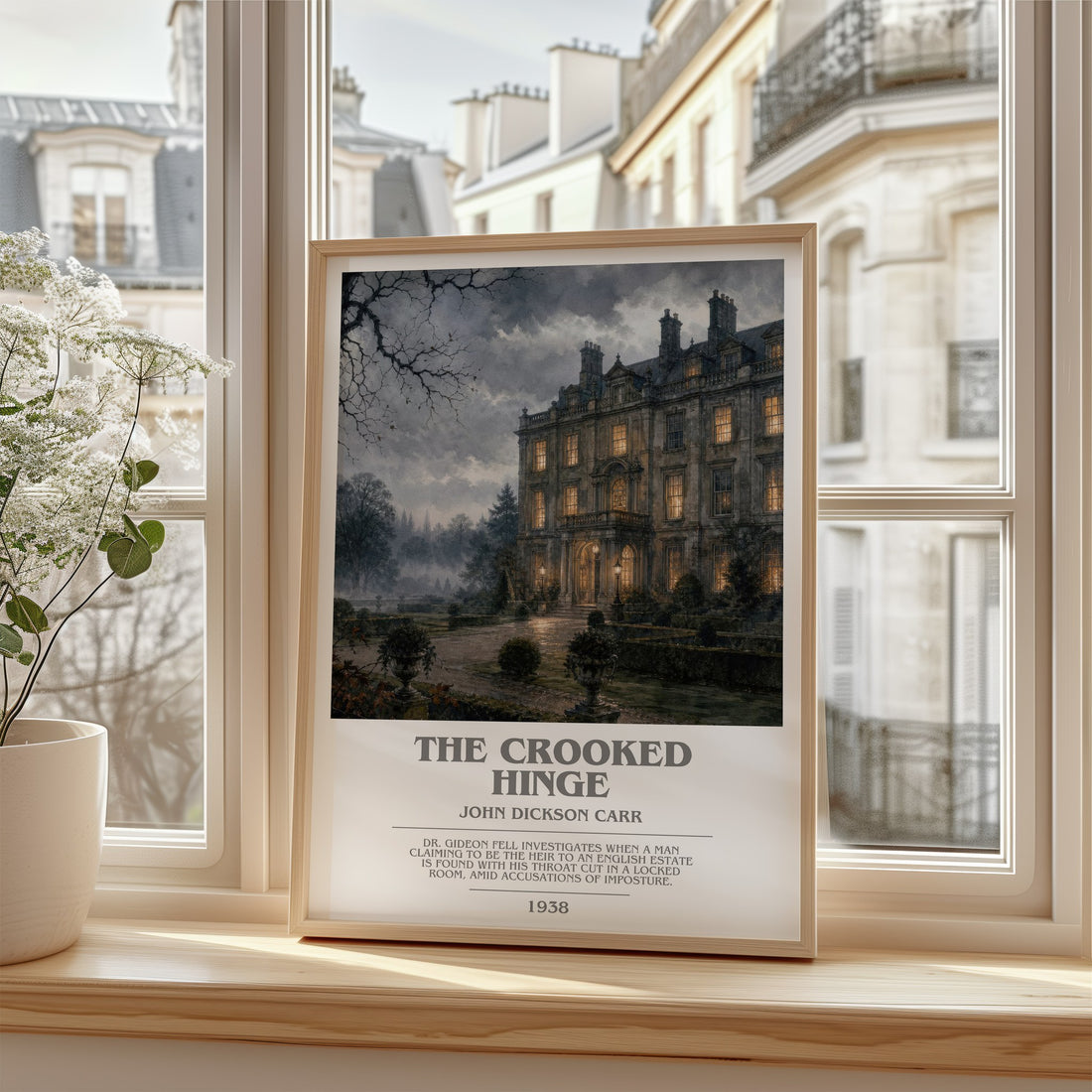 The Crooked Hinge bookish poster colour and style options – John Dickson Carr book art