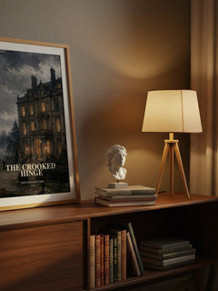 The Crooked Hinge watercolour print on bookshelf – John Dickson Carr fan gift