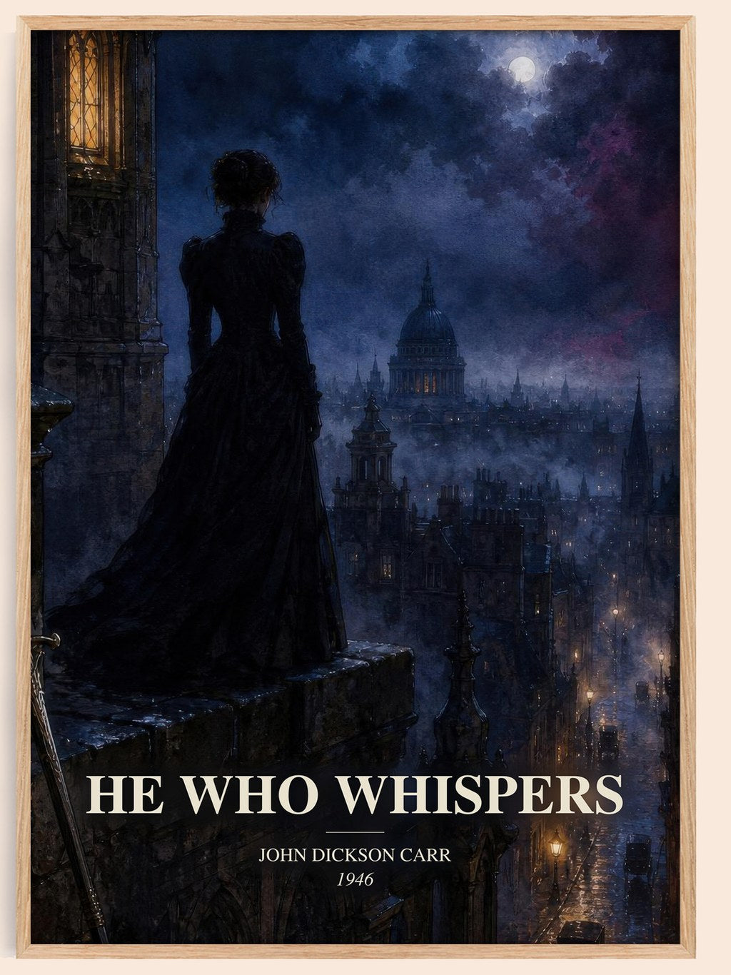He Who Whispers watercolour book poster by John Dickson Carr – framed literary art print