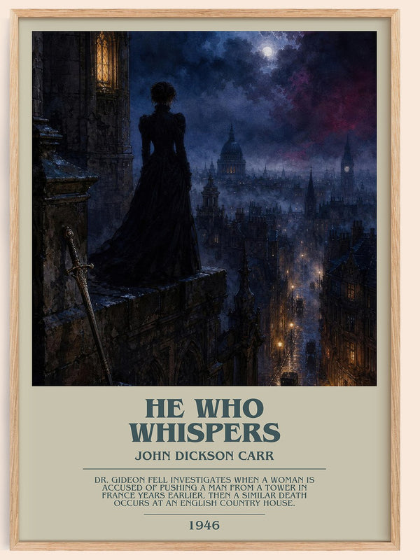 He Who Whispers bookish book poster by John Dickson Carr – framed literary art print