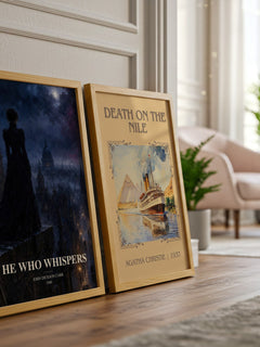 He Who Whispers watercolour print framed by window – literary home decor