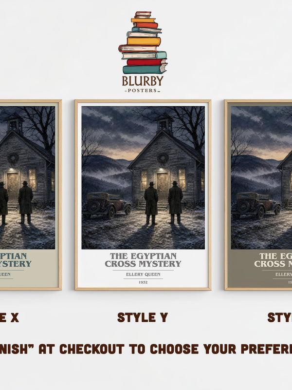 The Egyptian Cross Mystery book cover print in frame leaning in hallway – mystery wall art
