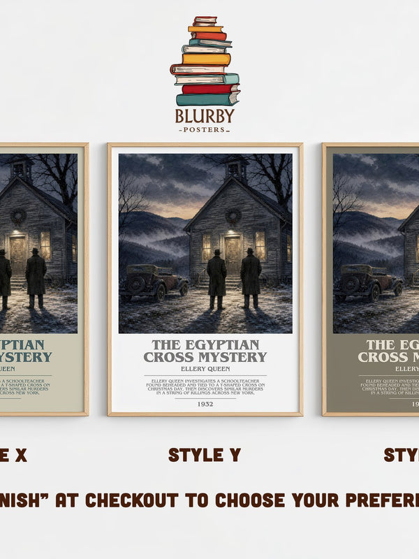 The Egyptian Cross Mystery bookish print in frame leaning in hallway – mystery wall art