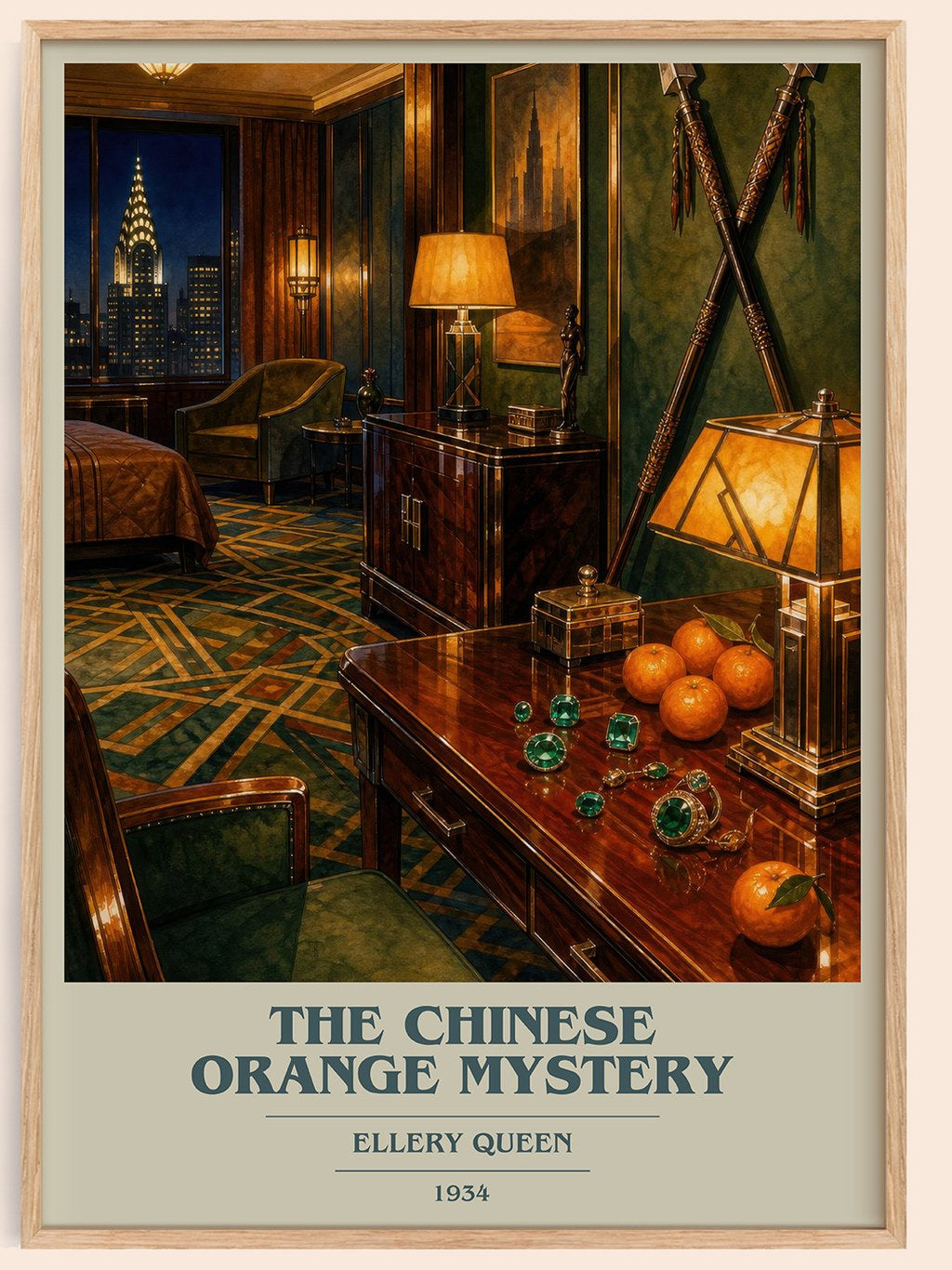 The Chinese Orange Mystery book cover book poster by Ellery Queen – framed literary art print