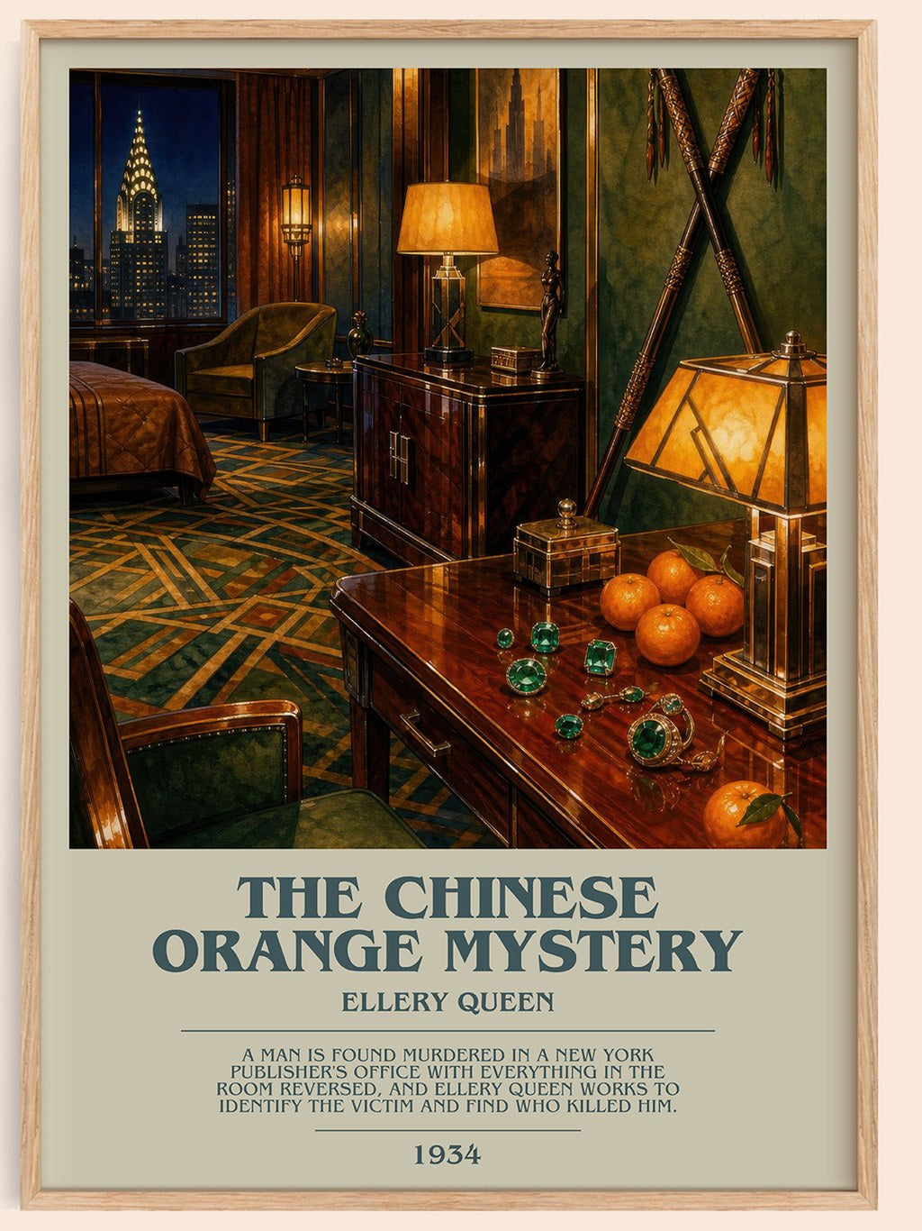 The Chinese Orange Mystery bookish book poster by Ellery Queen – framed literary art print