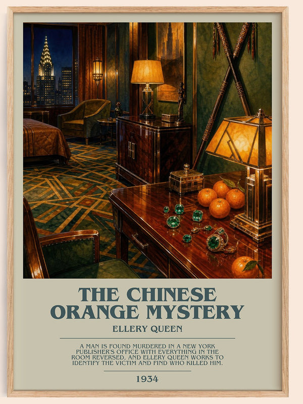 The Chinese Orange Mystery bookish book poster by Ellery Queen – framed literary art print