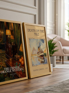 The Chinese Orange Mystery watercolour print framed by window – literary home decor