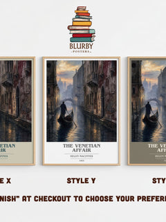 The Venetian Affair book cover print in frame leaning in hallway – thriller wall art