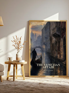 The Venetian Affair watercolour print in frame leaning in hallway – thriller wall art
