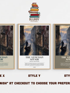 The Venetian Affair bookish print in frame leaning in hallway – thriller wall art