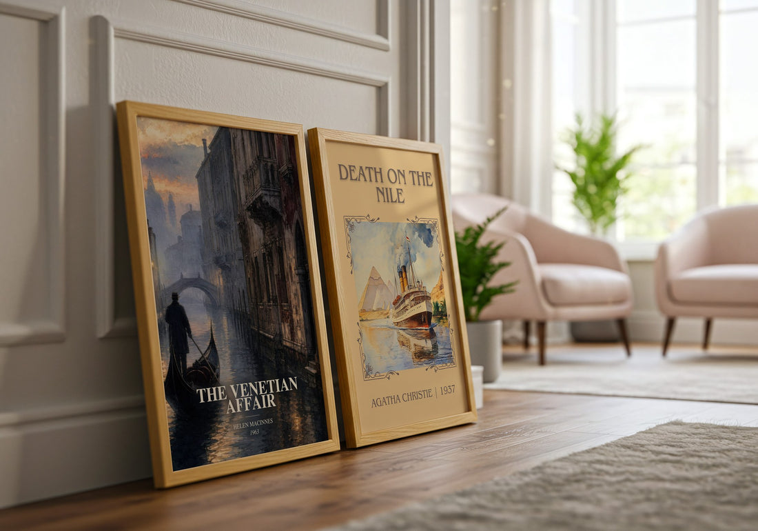 The Venetian Affair watercolour print framed by window – literary home decor