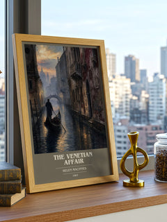 The Venetian Affair book cover print framed by window – literary home decor